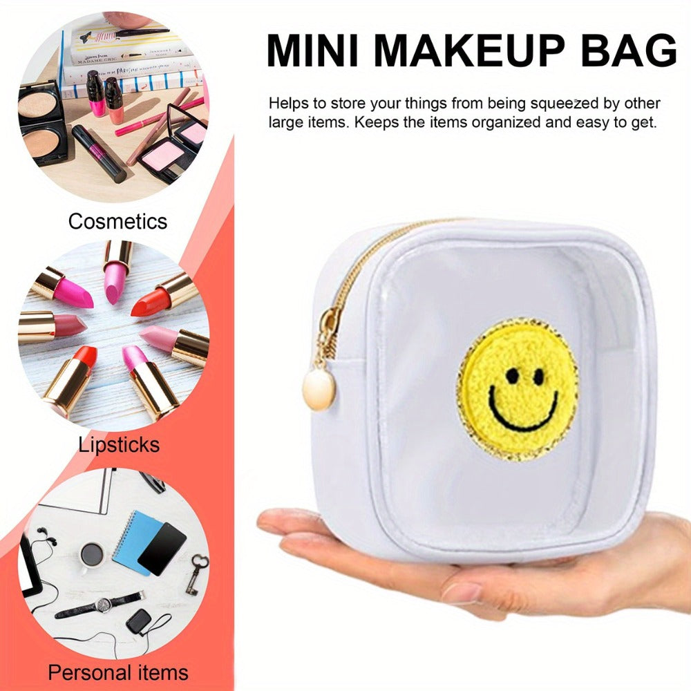 6pcs Preppy Makeup Bag for Women, Travel Toiletry Cosmetic Pouch with Chenille Letter, Nylon R High Quality Zipper Organizer In Light Beige - Bridesmaid Gift, Wedding Day, Bachelorette Party Favor, DIY Storage Visual Transparency Bag