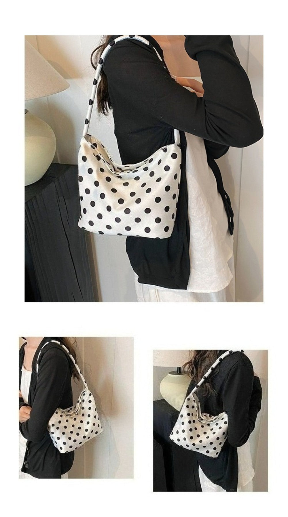Chic Snap Closure Shoulder Handbag - Versatile Polka Dot Purse for Women, Dress Up Or Down for Casual/ Formal Outfits, Trendy Nylon Handbag