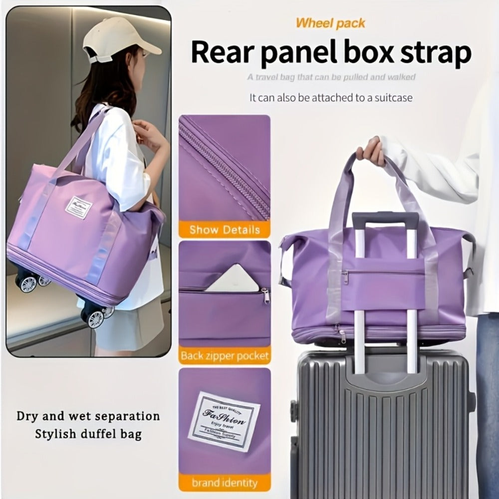 A Multifunctional 50.01-Liter Large-Capacity Travel Bag, with Foldable Design And Wheels, 3-Layer Expandable, Super-Large Capacity And Hand-Washable, Is Very Suitable for Sports, Fitness, Picnics, Travel And Hiking