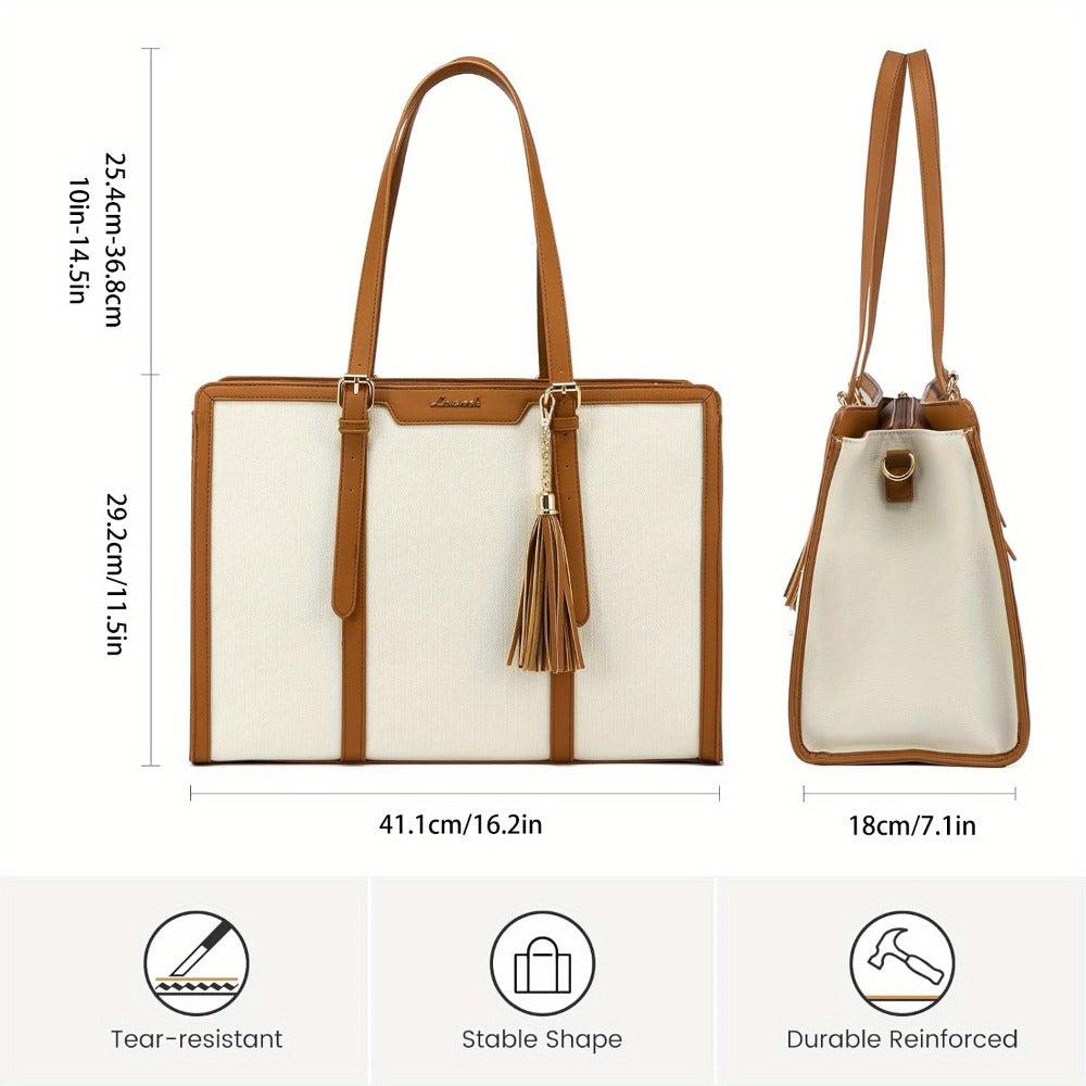 [Canvas Leather Laptop Tote] LOVEVOOK 15.6 inch Canvas Leather Laptop Tote Bag for Women - Computer bag with Clutch Purse for Business, Travel, Casual