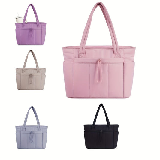 Puffer Tote Bag Women's Shoulder Bag Large Capacity Quilted Tote Bag Work Tote Bags for Women Nurse Bag with Cup Holder & Laptop Compartment & Trolley Sleeve for Travel, Work, Valentines Day Gifts