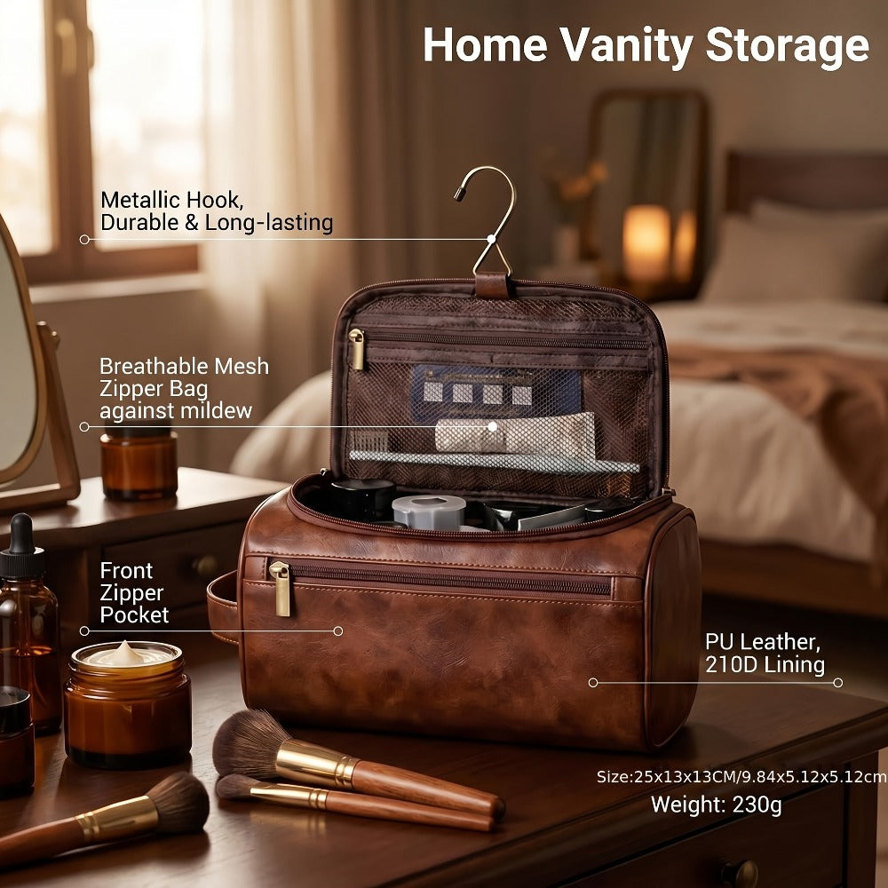 Large Capacity Men's Toiletry Bag, Portable High Quality PU Makeup Bag, Simple Travel Handbag for Business Trips