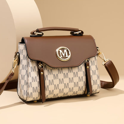 Retro Geometry Women'S Handbag - Large Capacity PU Shoulder Bag with Golden Hardware, Herringbone Pattern, And "M" Letter Design, Detachable Shoulder Strap, Suitable for Daily Use (Light Brown/ White/ Black)