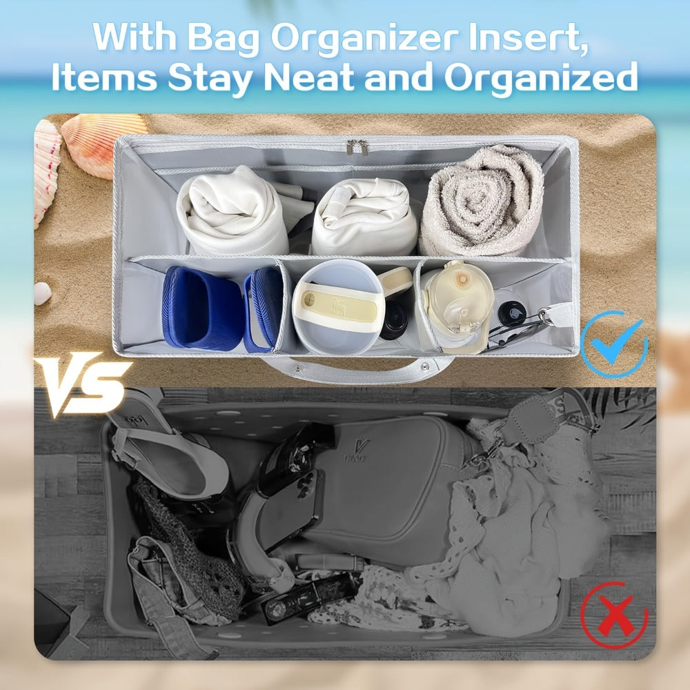 Xl-Beach Bag Organizer Inserts for X Large Beach Bag Additions, Original XL Lightweight Mesh Insert Divider Pouch, Organizing Tote Bags, Save Storage Space (Gray)