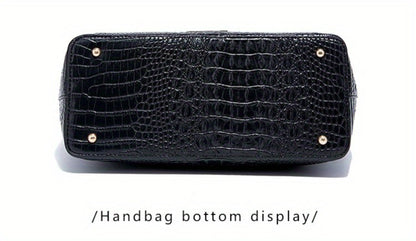 Stylish Two-Part Tote Bag Featuring a Crocodile Design And Elegant Metal Details, Offering Ample Storage for Versatile Carrying Options, Ideal for Various Occasions