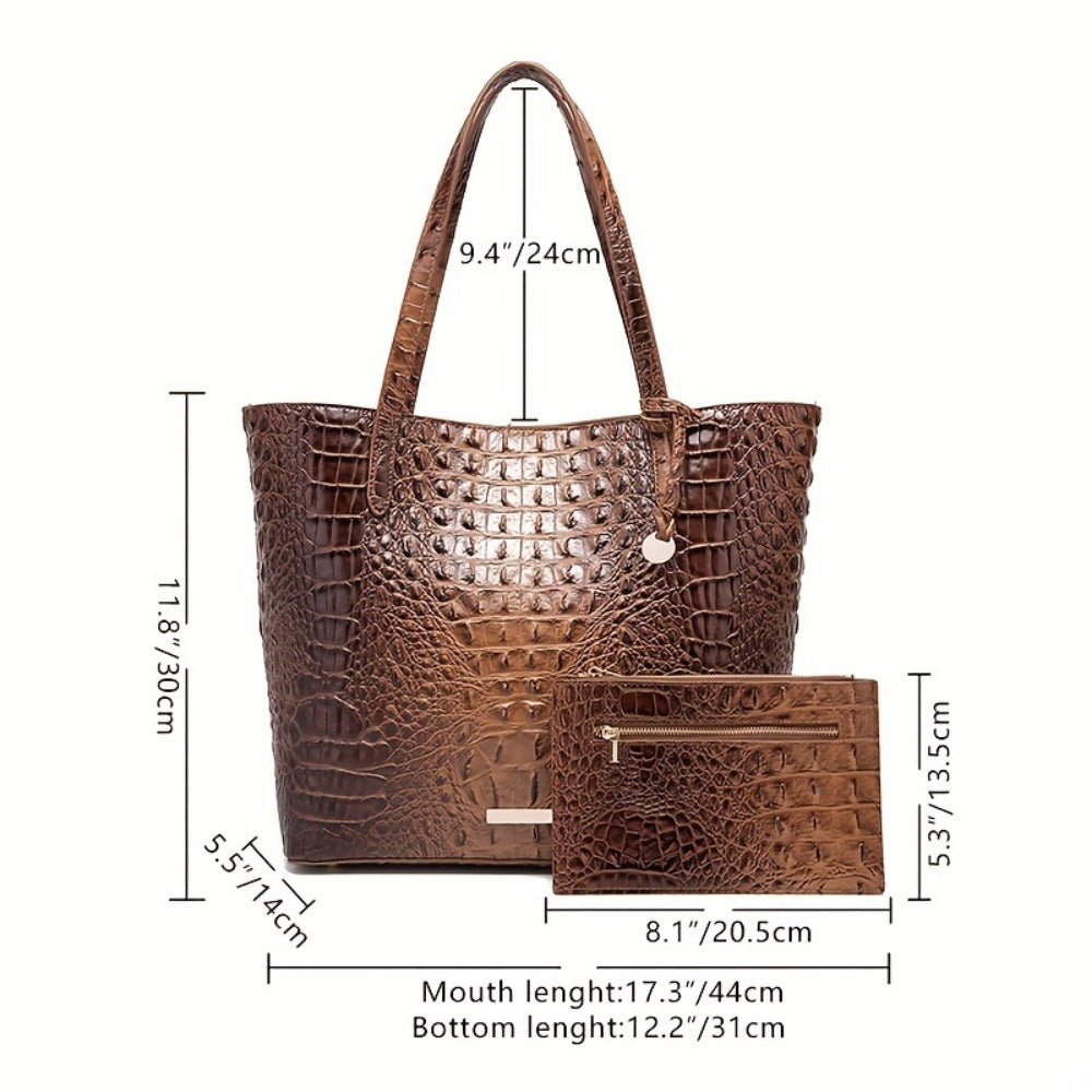 Tote Bag for Women – Large Capacity, Crocodile Pattern Two Piece Set | Bag Vero – detail view 7