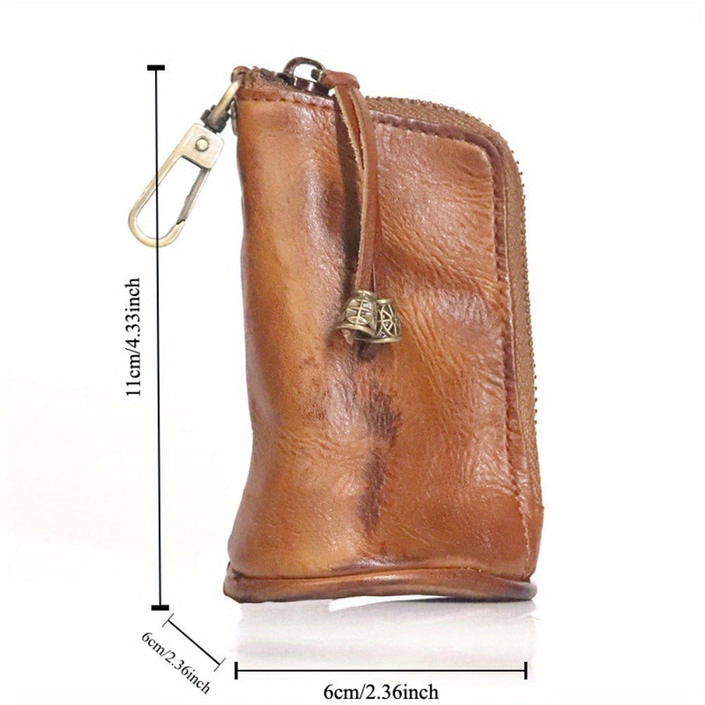 Men'S Leather Key Holder - Vintage Style Waist Bag Made of Cowhide, Spacious Bucket Design, Versatile Zippered Wallet for Keys, Ideal Valentine'S Day Gift, Includes Money Clip And Coin Pouch