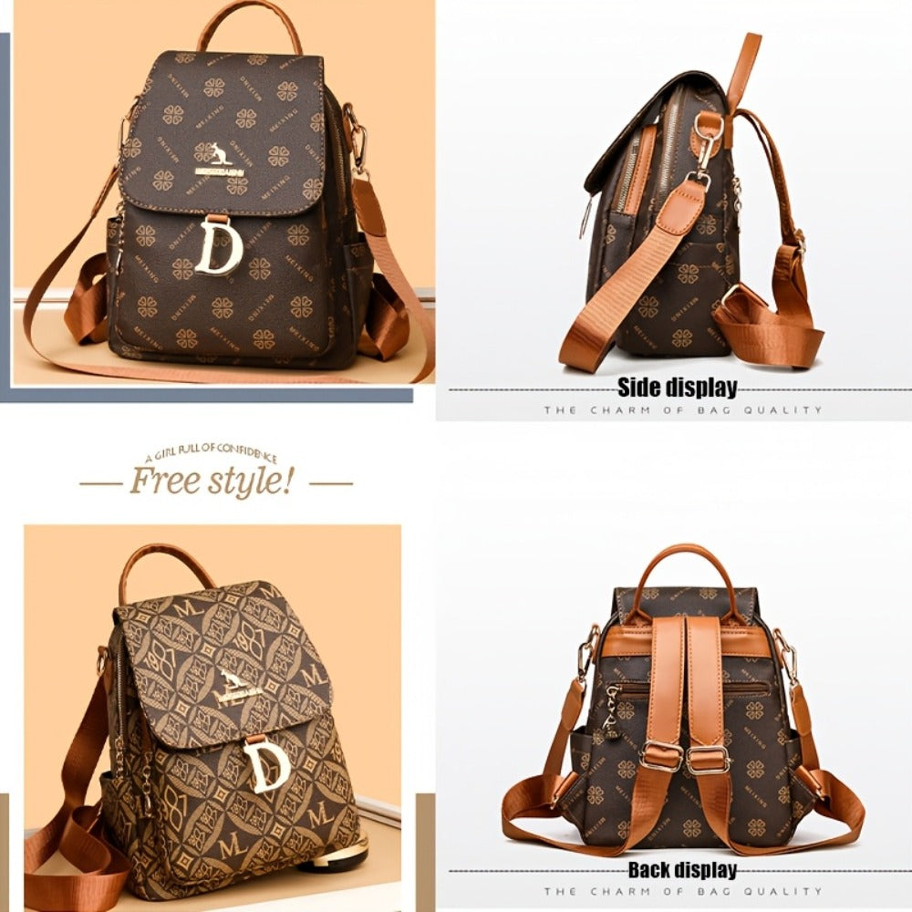Ladies New High-end Dushi Simple Casual Small Backpack, Fashionable And Lightweight Backpack, Large Capacity, Multi-function Multi-pocket Design, Retro Print Trendy Schoolbag, Suitable for Students, Office Workers And Travelers, Best Gift
