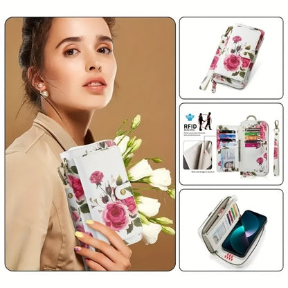 Elegant Flower Pattern Long Wallet Clutch Bag - Spacious Interior, Multiple Card Slots, Phone Compartment, Coin Purse, And Zipper Closure - Fashionable, Large Capacity, And Stylish Accessory For Women