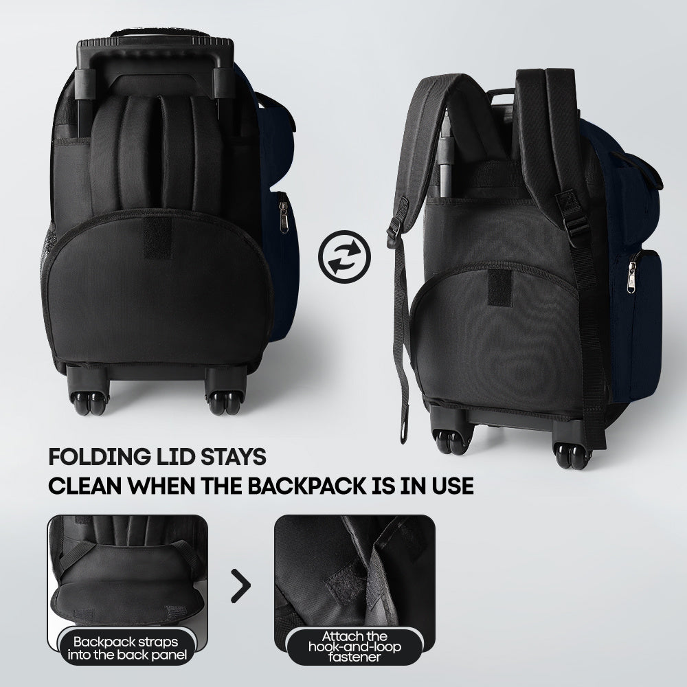 20 Inch Travel Rolling Backpack with Retractable Handle,Large Capacity Backpack with Wheels for Women & Men,Printing Travel Trolley Suitcase Bag for Weekend, School, Overnight, Work