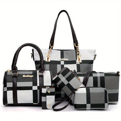6pcs Womens Handbags Tote Bags Shoulder Bag Purses Satchel Bag Top-Handle Handbag Crossbody Bag Wallet Clutch