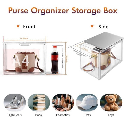 12/9/6/3 pcs Purse Organizer for Closet, Handbag Storage Organizer, Clear Acrylic Display Case with Magnetic Door, Plastic Storage Bins for Bags, Books, Cosmetics & Collectibles (3 Pack)