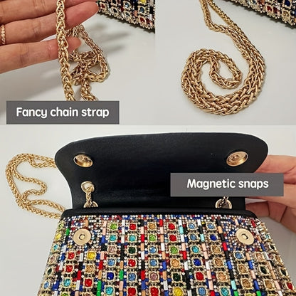 Rhinestone Clutch Bag Women'S Evening Bag, Sparkling Handheld Party Wallet, Texture, Full Diamond Heavy Decoration, Large Capacity, Golden Chain Shoulder Strap, Suitable For Dinner, Party, Formal Events, Halloween Gifts, Christmas Gifts