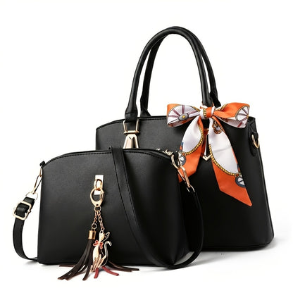 2pcs Ladies' Fashionable And Versatile Bag, Large Capacity Casual Handbag, Simple Single Shoulder Crossbody Bag, Cat Pendant Tassel Bag, Exquisite Y Scarfs, Suitable for Gifting Girlfriends, Wives, Parents for Best Birthday Gifts