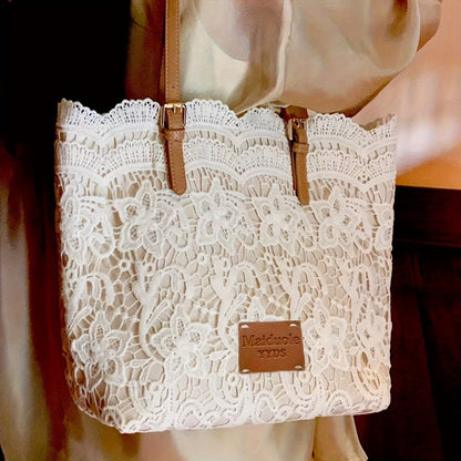 2025 New Style Lace Tote Bag/ Shoulder Bag: Elegant And Premium with Floral Decorations, Perfect for Daily Commuting Or Photo Shooting, Ideal Holiday Gift (Halloween/Thanksgiving/Christmas)