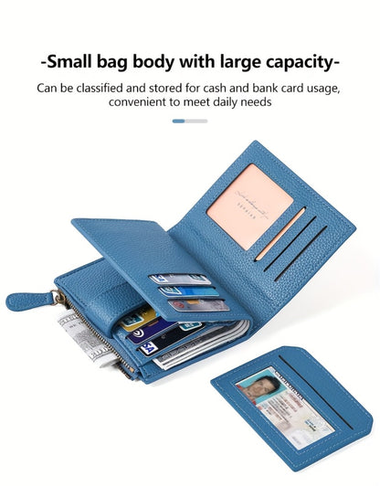 Compact Bifold Wallet for Women Featuring RFID Blocking, Made of Soft Faux Leather, Includes a Zippered Coin Pocket And Four ID Slots, Designed As a Small, Slim Minimalist Purse
