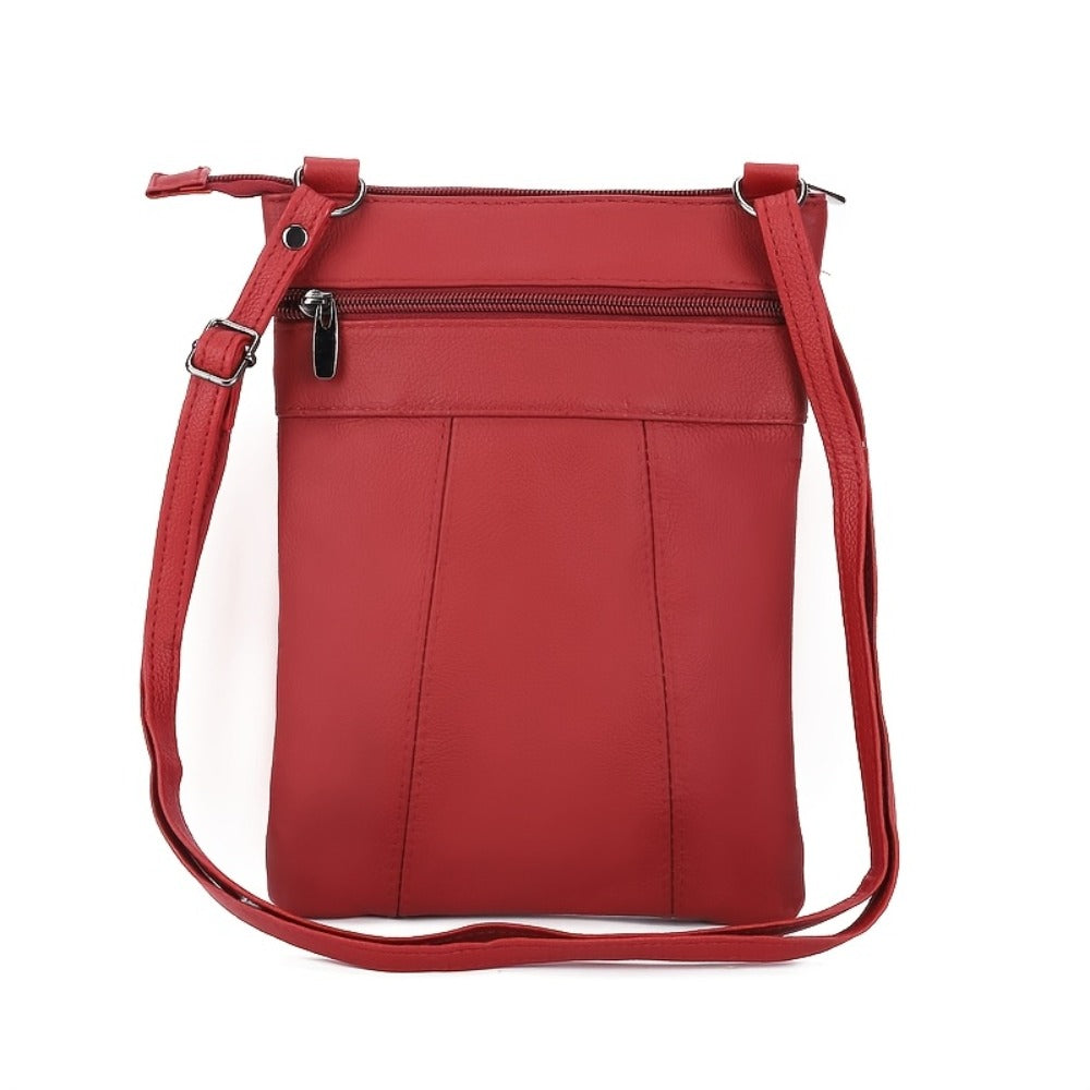 Genuine Leather Women'S Crossbody Bag with Adjustable Strap & Zipper Closure - Large Capacity Multi-Compartment Purse, Polyester Lined, Edge Painted - Stylish Everyday Gift in Red/Blue/Purple/Black, Versatile Travel Purse, Durable Stitched Detail