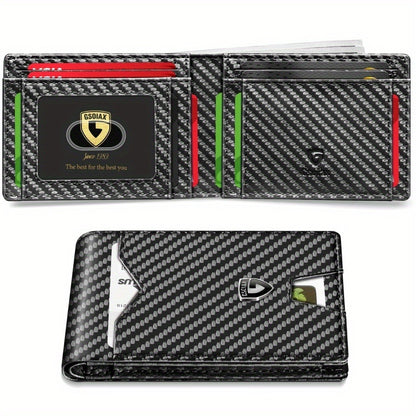 1pc Men's Ultra-thin Wallet, Simple Rfid Barrier Bifold Credit Card Holder Carbon Fiber Fabric, with Elegant Gift Box.