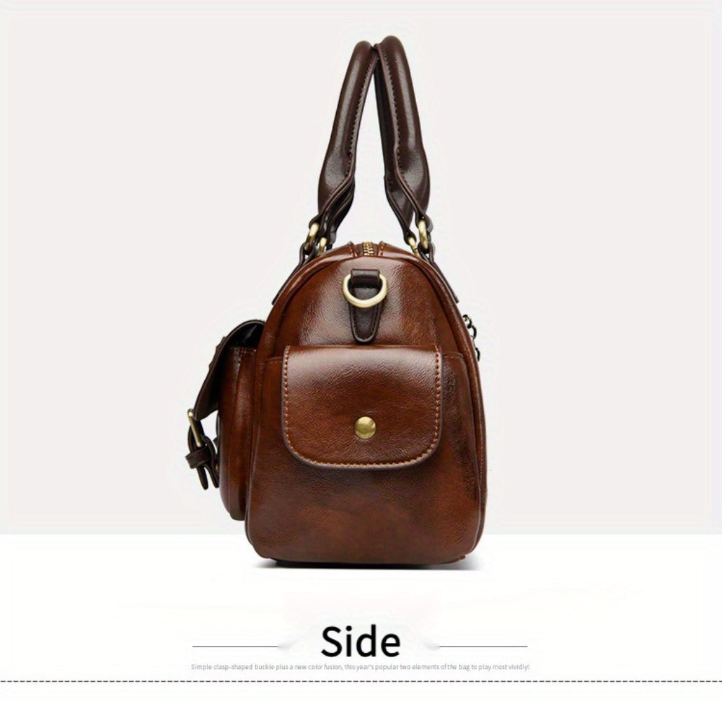 Women's Large Capacity PU Handbag & Crossbody Bag with Multi-Layer Pockets - Retro Style Handbags Suitable for Travel,, Shopping - Burgundy// - Zipper Closure & - Ideal Gift