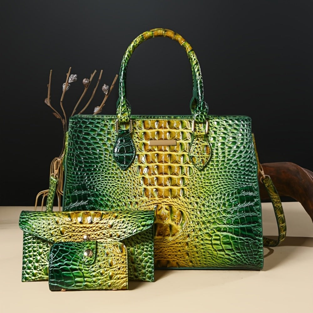 3pcs Set Crocodile Print Tote Bag - Large Capacity, Women'S Fashion Handbag, Shoulder Bag And Purse