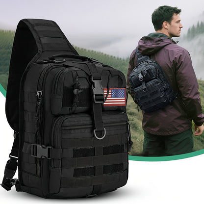 1pc 6.6gal Tactical Sling Backpack, Single Shoulder Crossbody Bag for Hiking Camping, Adjustable Strap Buckle & Smooth Zipper, Front D - ring Suspension, Outdoor EDC Pack with Flag Patch, Everyday Carry Gear for Men Women