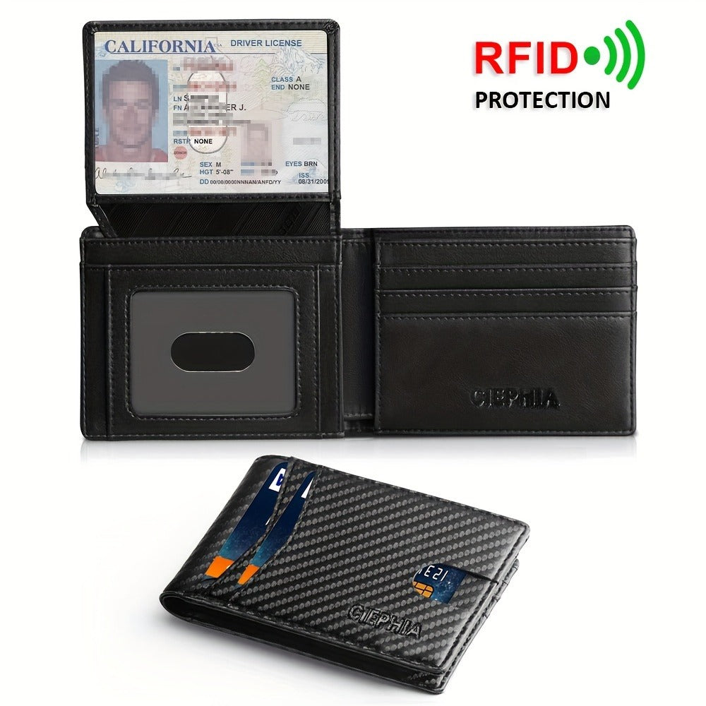 Slim Men's Wallet 12 Card Holder RFID Blocking Money Bags with 2 ID Windows Gift Men's Accessories