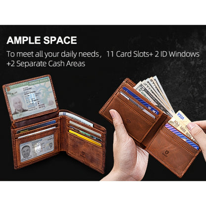 Handcrafted Vintage Bifold Wallet for Men - GSOIAX Premium Crazy Horse Faux Leather | 11 Card Slots + 2 ID Compartments + 2 Cash Sections | RFID Protection | Perfect Gift