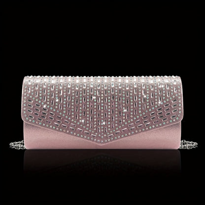 Glittering Luxury Rhinestone Embellished Women'S Evening Clutch Bag with Rhinestone Bracelet, Necklace, Earrings Set, Stylish And Elegant Shoulder Bag And Chain Crossbody Bag for Party, Ladies, Brides, Prom, Dinner/Banquet