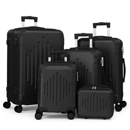 5pcs Luggage with Corner Protectors, 12/ 16/ 20/ 24/ 28-Inch, Durable Hard Shell, 360 Spinner Wheels, with TSA Lock, Multifunctional Large Capacity, Lightweight Travel Suitcase