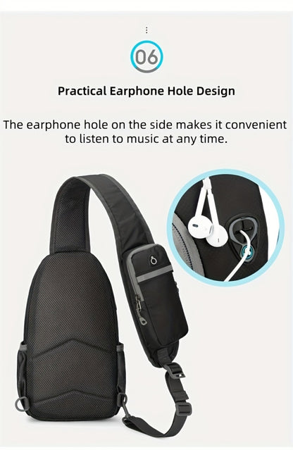Sport Sling Bag for Men and Women - Large Capacity Crossbody Bag for Travel, Hiking & Daily Commute | Adjustable Breathable Strap, Multiple Pockets with Earphone Hole, Nylon.