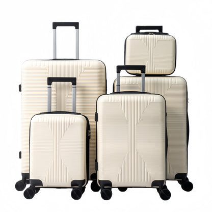 Luggage Sets, 5 Piece PP Durable Suitcase Set with Spinner Wheels, 5 Pcs Hard Shell Lightweight Luggage, Large Checked Travel Suitcases, 12/16/20/24/28 Inch, For short trips, returning to school, business trips, Gift