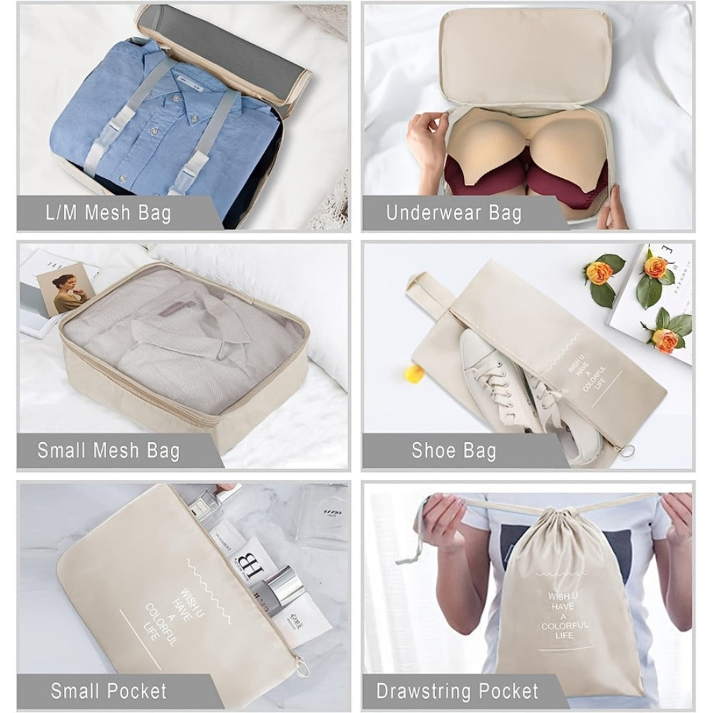 The 8/9pcs Set Includes A Hook Design, Suitable For Multiple Scenarios. It Can Be Hung On Backpacks And Hangers During Business Trips Or Travels Without Taking Up Space. In Student Dormitories, Hanging Items On Bed Frames Or Wardrobes Saves Space.