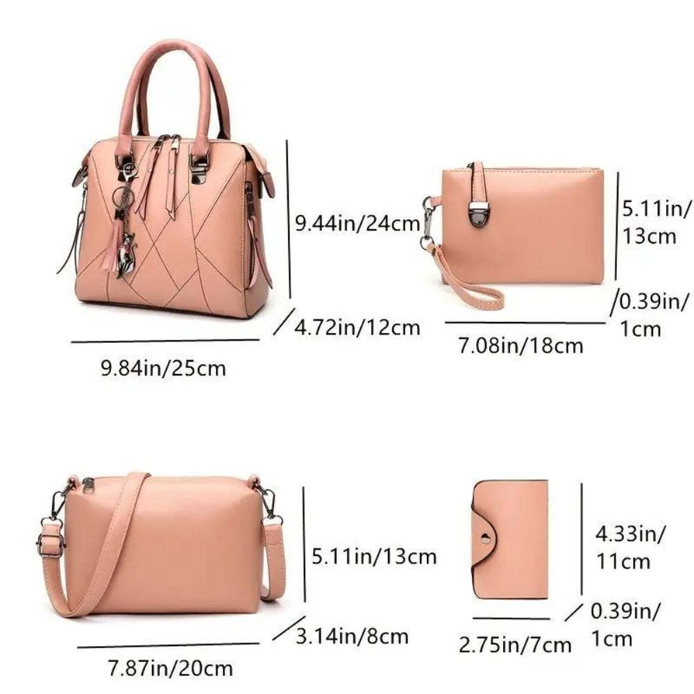 2026 4pcs Set PU Minimalist Style Women's Bag Set, Lightweight Women's Shoulder Bag, Large Capacity Women's Crossbody Bag Tote Bag with Cat Tassel Decoration, Suitable As A Gift, Game Day Bag, Football Fan Gear for All Fans