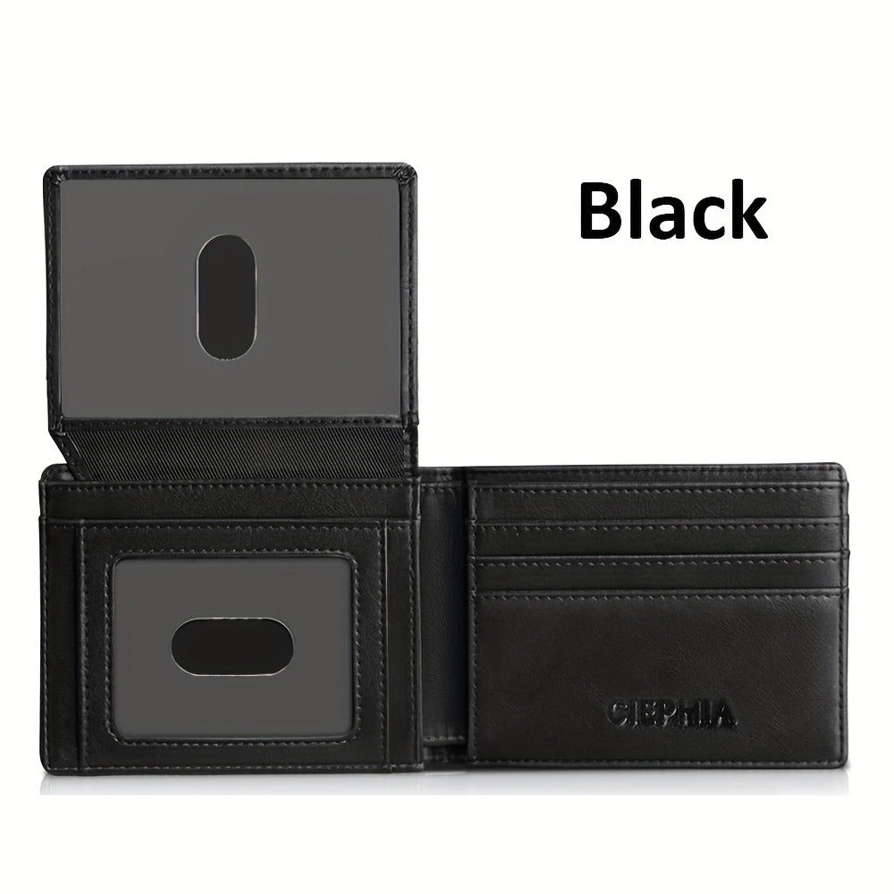 Slim Wallet for Men RFID Blocking Bifold Carbon Fiber Mens Slim Wallet, Thin Minimalist Front Pocket Small Compact Mens Wallets, Smart Security Credit Card Holder Wallet with 2 ID Window Give Gifts to Him