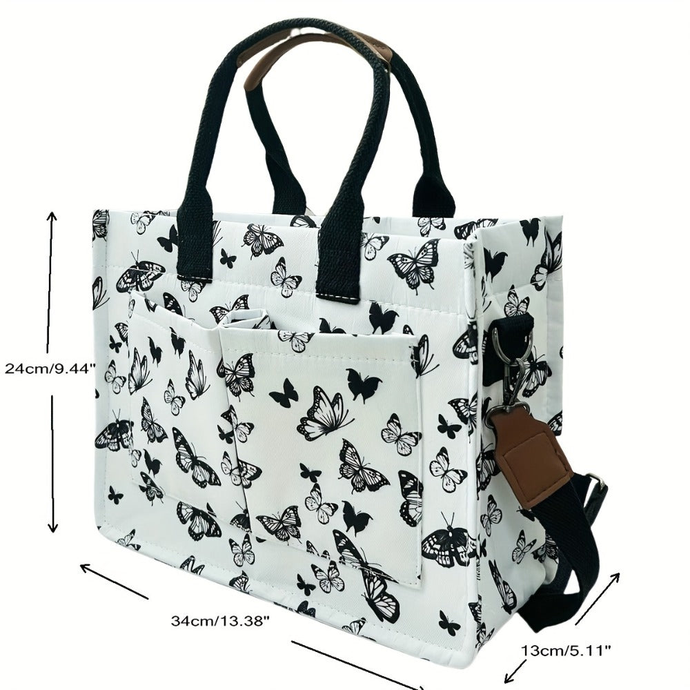 Butterfly Tote Bag for Women Patched Purse Cute Shoulder Bag Multi-Pocket Satchel Handbag for Work Books Travel, Bag Solely