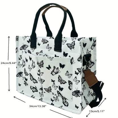 Butterfly Tote Bag for Women Patched Purse Cute Shoulder Bag Multi-Pocket Satchel Handbag for Work Books Travel, Bag Solely