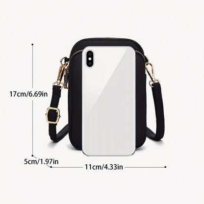 's Compact Crossbody Bag - Heart-Shaped Window with Golden Zipper, Adjustable Strap, Oxford Cloth Purse with Coin Pocket & Headphone Jack - Lightweight Everyday Bag for, Phone Purse for Travel, Work, School - Black Crossbody Bag with Butterfly Heart Print
