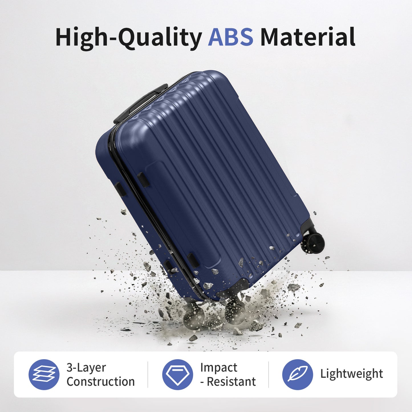 3in1 Luggage Set with Detachable Wheels, 20/24/28 Inch Lightweight ABS Suitcase with Lock & Spinner Wheels, Durable Travel Trolley Bag, 28-inch Disassembly Wheels