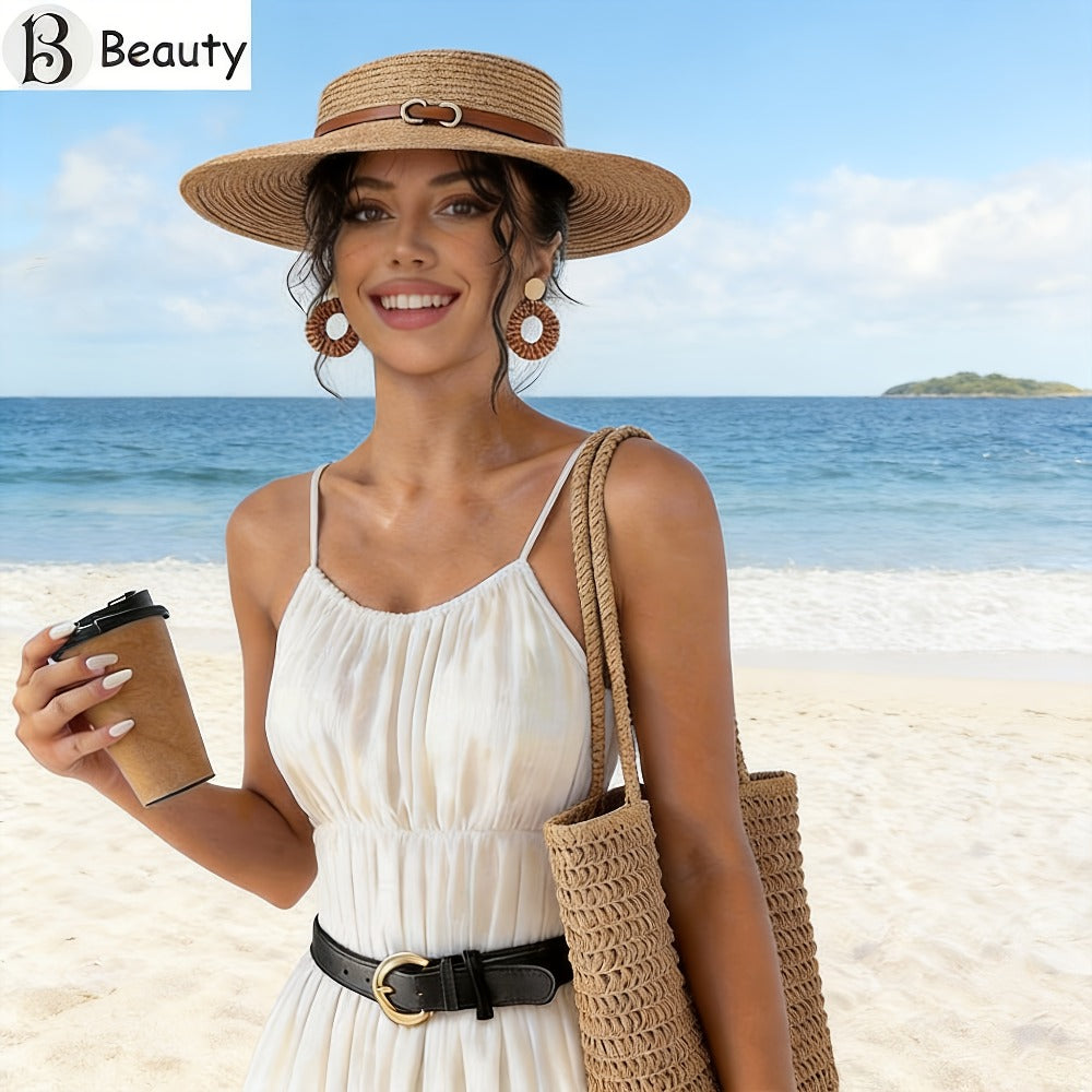 [Beach Fashion Set] 3pcs Women's Beach Fashion Set, Including Sun Hat, Beach Hat, Beach Bag, Handbag and Earrings, Suitable for Outdoor Beach Travel Scenarios