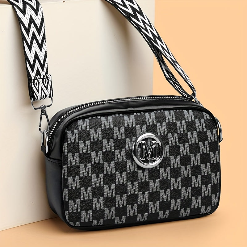 Elegant Ladies' Shoulder Bag with "M" Emblem | Adjustable Strap, Zipper Closure, Multi-Color Options, Ideal for Daily Use and Shopping