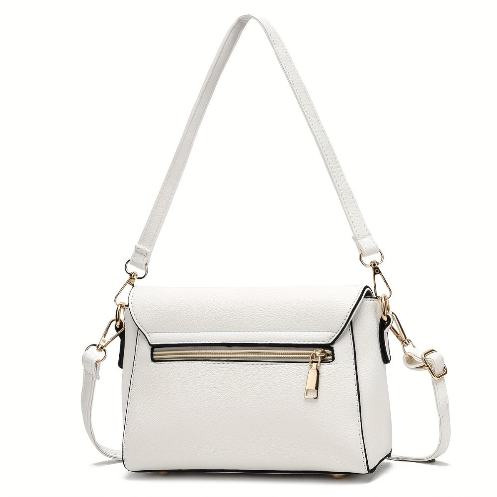 Elegant Women'S Shoulder Bag | High-End New Style | Solid Color | Sleek White & Black Options | Versatile for Work, Outings, and Parties | Detachable Straps for Convenience | Durable Synthetic with Zip Closur