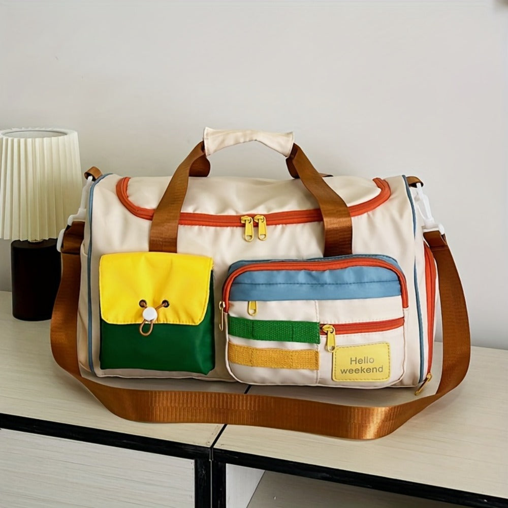 Contrasting Crossbody Sports Fitness Bag Large Capacity Travel Hand Luggage Bag Fashion Travel Bag for Short Trips, Available for Men And Women