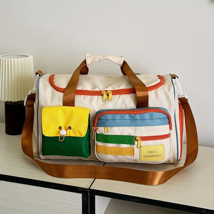 Contrasting Crossbody Sports Fitness Bag Large Capacity Travel Hand Luggage Bag Fashion Travel Bag for Short Trips, Available for Men And Women