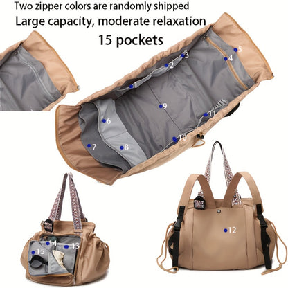 [Foldable Multi-Pocket Bag] Multi-Functional Large-Capacity Drawstring Fitness Bag, Multi-Functional Multi-Form Storage Bag, Suitable for Shopping And Commuting, Supermarket Shopping, Foldable And Expandable, Large-Capacity Multi-Pocket Travel Bag