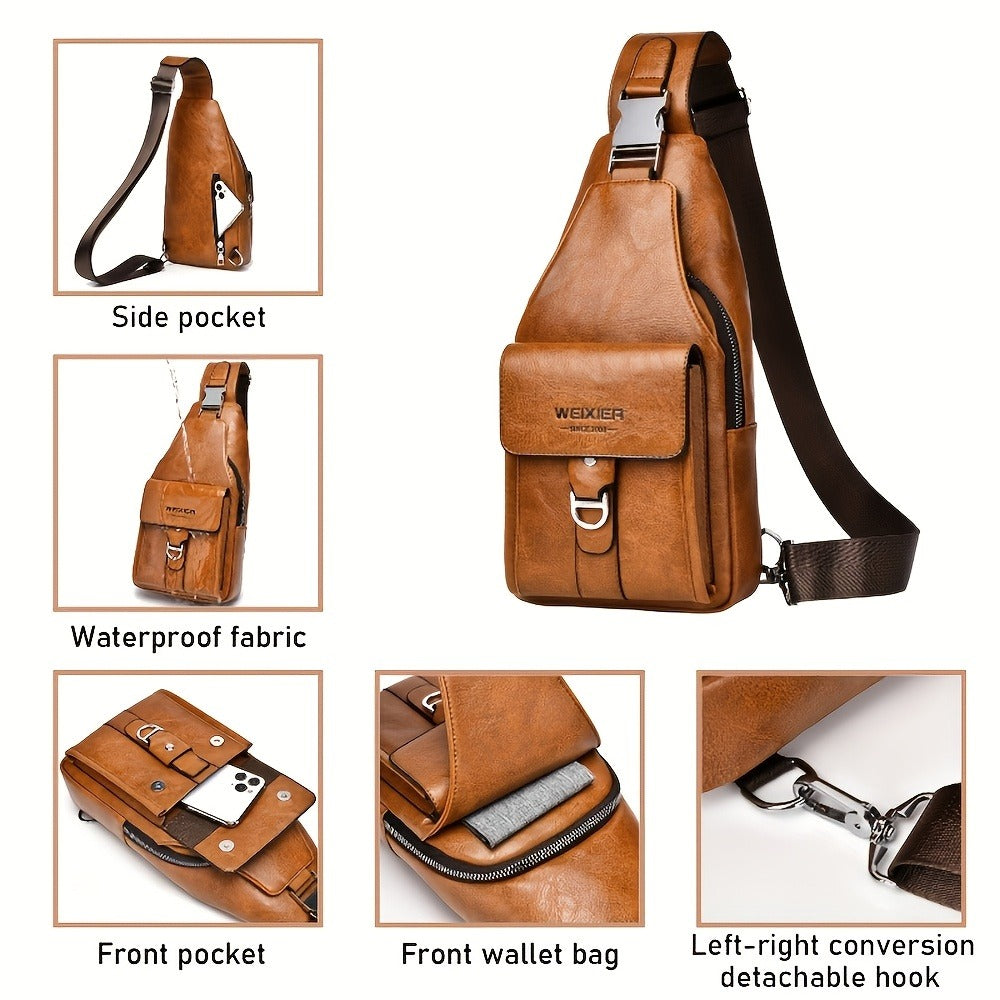 WEIXIER 1PCS Men's New Retro Sports And Leisure Simple Chest Bag, Crossbody Large Capacity Multi Layer High End Men's Multi Functional Crossbody Bag Convenient to Carry for Daily Commuting Waist Bag