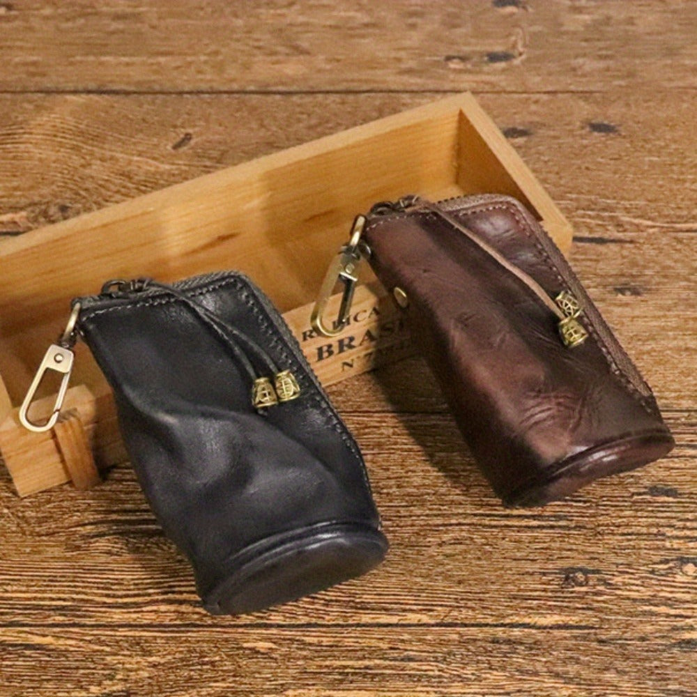Men'S Leather Key Holder - Vintage Style Waist Bag Made of Cowhide, Spacious Bucket Design, Versatile Zippered Wallet for Keys, Ideal Valentine'S Day Gift, Includes Money Clip And Coin Pouch