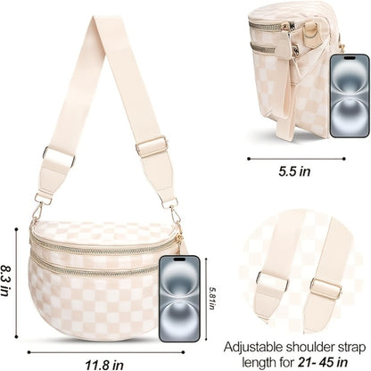 2799 Checkered Crossbody Bag, Women'S Nylon Waist Pouch, Spacious Crossbody Tote with Shoulder Strap, Available in 18 Colors