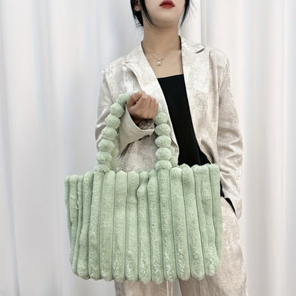 [Large Capacity Tote] Korean Fashion Large Capacity Tote Bag, Versatile Plush Shoulder Bag, New Fashion Solid Color Handbag