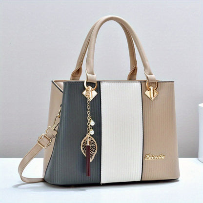 New Colorblock Large Capacity Women's Handbag, Stylish Commuter Tote And Shoulder Crossbody Bag, Perfect Mom Bag