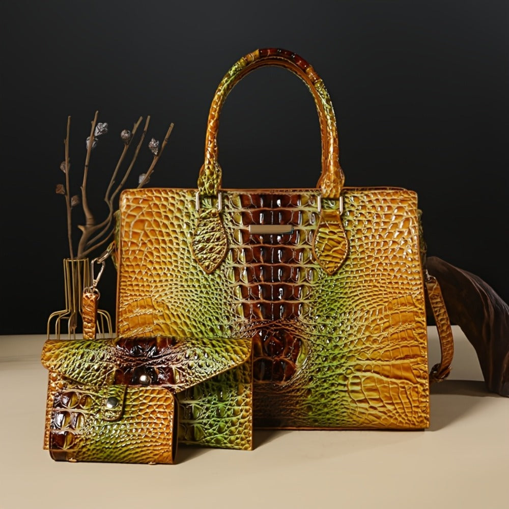 3pcs Set Crocodile Print Tote Bag - Large Capacity, Women'S Fashion Handbag, Shoulder Bag And Purse